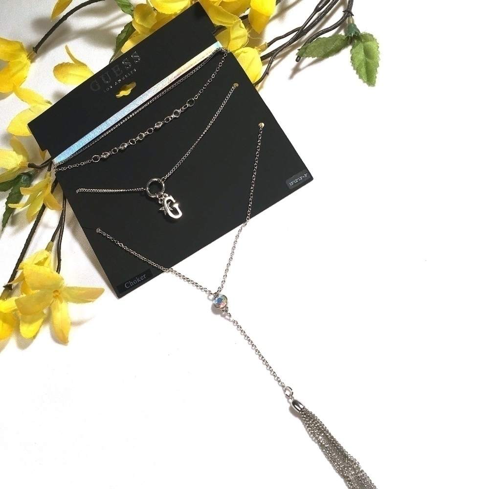 𝅺3/$29! Guess Dual Strand Choker Necklace - Silver